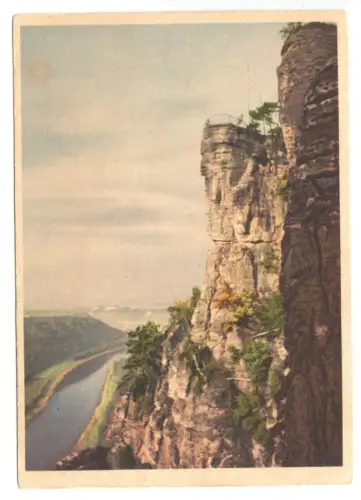 AK, Bastei Sächs. Schweiz, früher DDR-Farbdruck, 1954