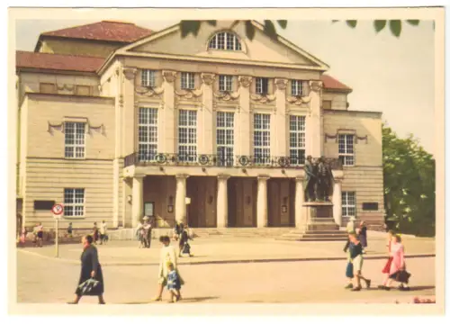 AK, Weimar, Nationaltheater, früher DDR-Farbdruck, 1954