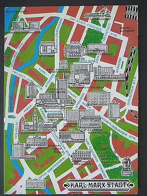 Ansichtskarte Karl-Marx-Stadt / Chemnitz Stadtplan Innenstadt mit Sehenswürdigkeiten 1976