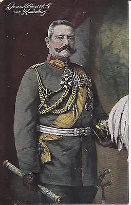 Ansichtskarte Porträt Generalfeldmarschall Paul v. Hindenburg Marschallstab / Feldpost 1915