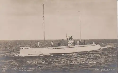 Ansichtskarte U-Boot Frachtschiff "Bremen" auf hoher See Foto 1916