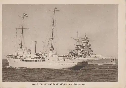 Ansichtskarte Aviso Grille u. Panzerschiff Admiral Scheer Kriegsmarine WK II