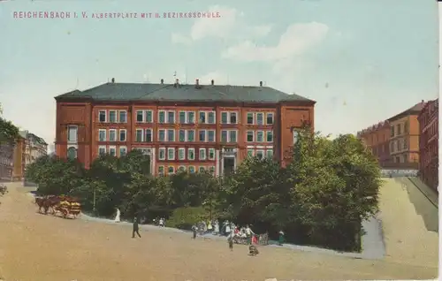Ansichtskarte Reichenbach Vogtland Albertplatz Bezirksschuleca. 1910