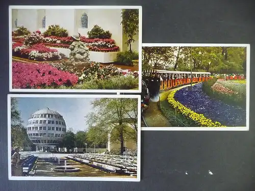 3 Ansichtskarte Dresden Gartenschau Kugelhaus Kleinbahn Blumenschau 1936