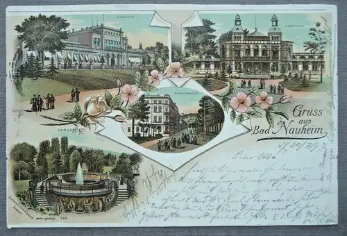 Ansichtskarte Bad Nauheim Kurhaus Badehaus Sprudel Farblitho 1897