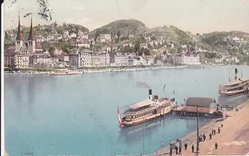 Ansichtskarte Luzern Seeufer Schiffsanlegestelle Dampfer 1911