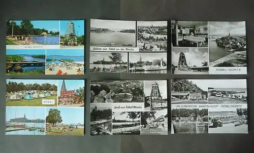 6 Ansichtskarte Röbel Müritz Hafen Jugendherberge Zeltplatz Urlauberdorf ua. 1970-80