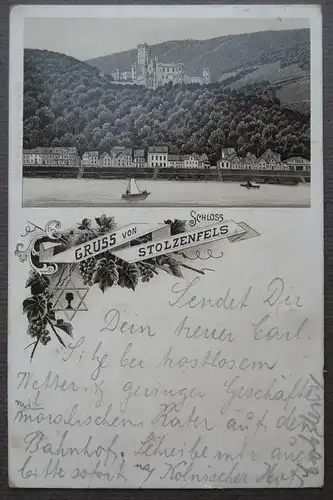 Ansichtskarte Burg Stolzenfels b. Koblenz Rheintal Rheinromantik 1896