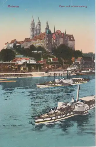 Ansichtskarte Meißen Dom Albrechtsburg Elbe Dampfschiff  1915