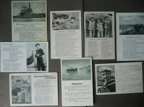 8 x Ansichtskarte Liedpostkarten Seemannslieder La Paloma Madagaska WK II