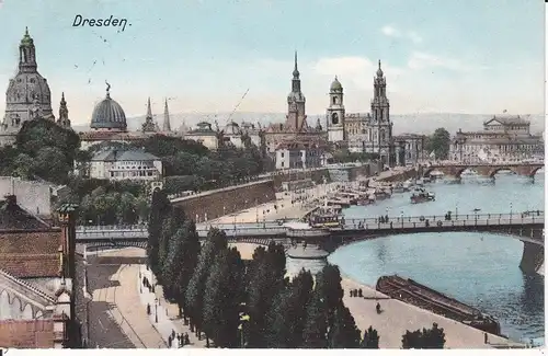 Ansichtskarte Dresden Elbufer Elbpanorama Schloss Hofkirche 1908