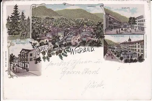 Ansichtskarte Bad Wildbad Kurhaus Hotel Panorama Farblitho 1897