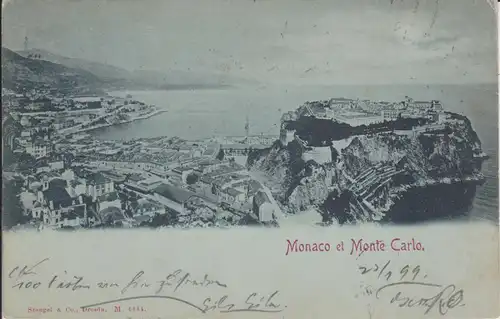 Ansichtskarte Monaco und Monte Carlo Gesamtansicht 1899