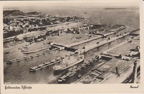 Ansichtskarte Kiel Holtenau Schleusen Schiffe Foto ca. 1930