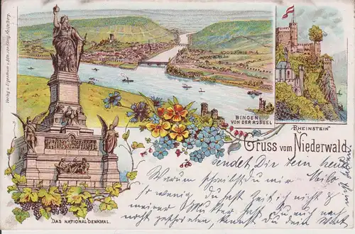 Ansichtskarte Niederwald-Denkmal Bingen am Rhein Farblitho 1896