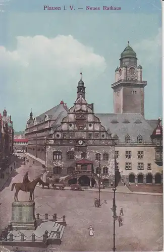 Ansichtskarte Plauen Vogtland Altes u. Neues Rathaus Rathausturm 1921