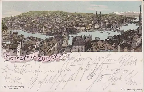 Ansichtskarte Zürich / Souvenir de Zurich Gesamtansicht Farblitho 1896