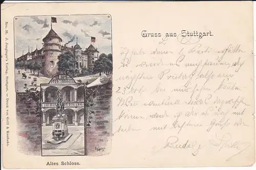 Ansichtskarte Stuttgart Altes Schloss Farblitho Künstlerpostkarte 1897