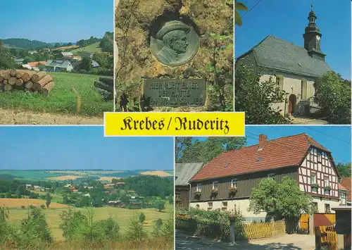 Ansichtskarte Krebes / Ruderitz Vogtland Mehrbildkarte Hermann Vogel-Grab ca. 1995