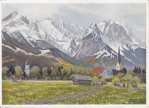 Ansichtskarte Garmisch-Partenkirchen Ansicht Kunstpostkarte J. Hellmann ca. 1930