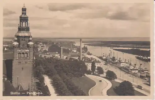 Ansichtskarte Stettin / Szczecin Panorama Oder Hafen Schiffe Foto ca. 1930