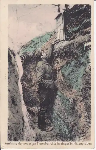 Ansichtskarte Aushang Tagesberichte Schützengraben Soldat Erster Weltkrieg Feldpost 1916