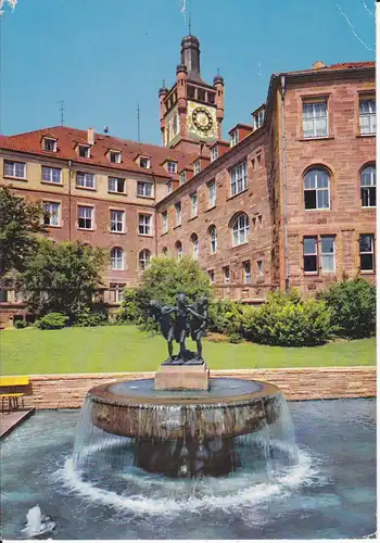 Ansichtskarte Pforzheim Uhrturm Dreitälerbrunnen 1976