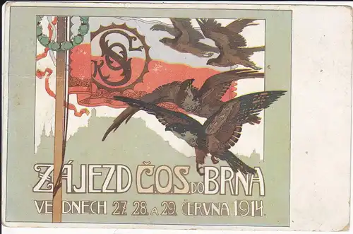 Ansichtskarte Kunstpostkarte "Zájezd č.o.s. do Brna" 1914 / Sokol Turnerbund Brünn 1914