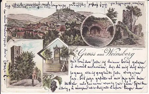 Ansichtskarte Weinsberg b. Heilbronn Gesamtansicht Turm Ruine Denkmal / Farblitho 1897