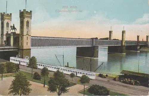 Ansichtskarte Köln Eisenbahnbrücke Straßenbahn ca. 1910