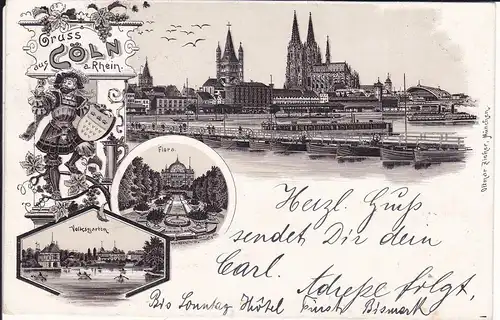 Ansichtskarte Köln / Cöln Rhein Dom Flora Volksgarten Lithographie 1896