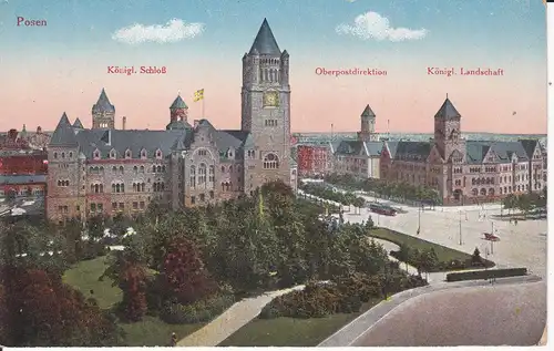 Ansichtskarte Posen / Poznan Schloss Oberpostdirektion Landschaft ca. 1914