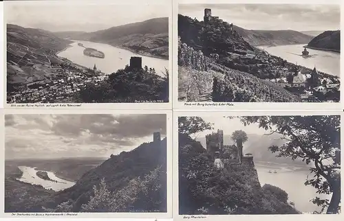 4 Ansichtskarte "Der deutsche Rhein" Nollich Drachenfels Gutenfels Rheinstein Fotos ca.1930