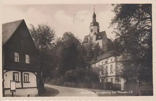 Ansichtskarte Straßberg b. Plauen Vogtland Kirche Rittergut Foto 1942