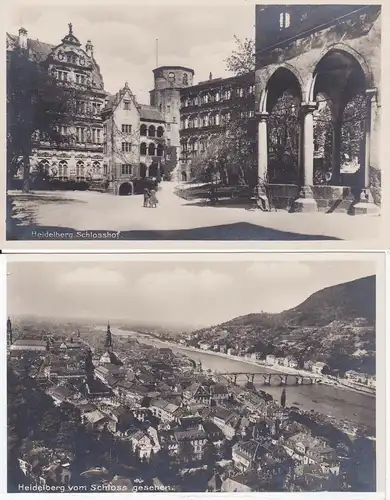 2 Ansichtskarte Heidelberg Gesamtansicht Schlosshof Fotos ca. 1930