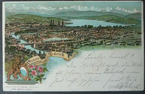 Ansichtskarte Zürich Gesamtansicht Farblitho 1896