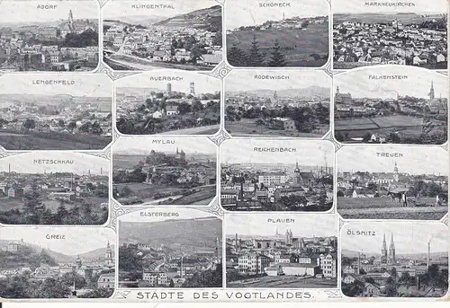Ansichtskarte Vogtland Städte 16 Miniaturansichten 1911