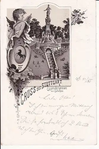 Ansichtskarte Stuttgart Eugensbrunnen mit Galathea Galateabrunnen / Lithographie 1896