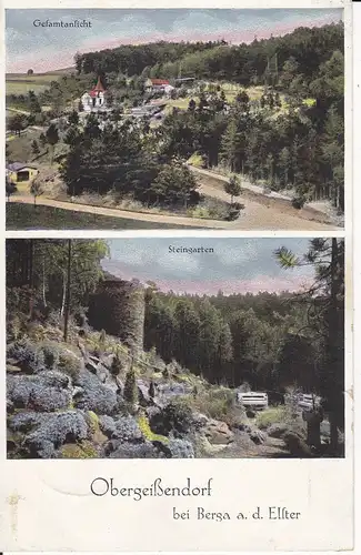 Ansichtskarte Obergeißendorf b. Berga / ElsterGesamtansicht Steingarten 1938