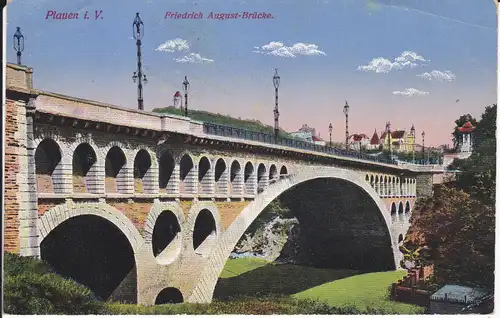 Ansichtskarte Plauen Vogtland Friedrich-August-Brücke Friedensbrücke 1915