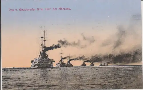 Ansichtskarte Kriegsschiffe Geschwader Nordsee Kaiserl. Marine Feldpost 1915