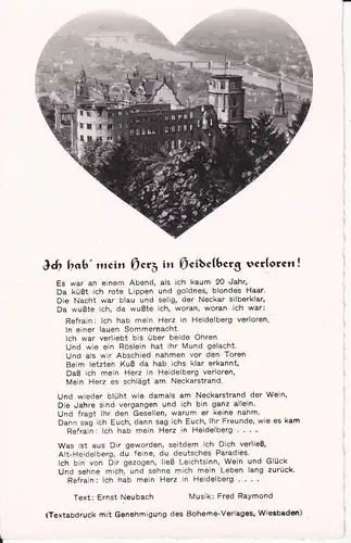 Ansichtskarte Liedpostkarte "Ich hab mein Herz in Heidelberg verloren" ca. 1950