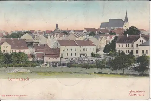 Ansichtskarte Lommatzsch Sachsen Blick auf Stadt Zentrum Kirche 1905
