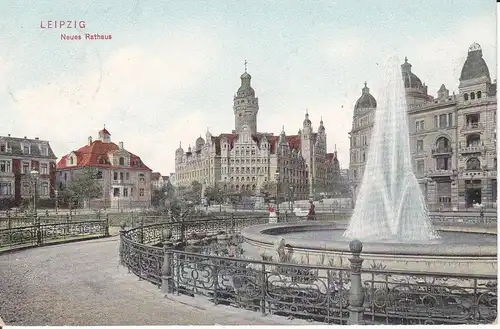 Ansichtskarte Leipzig Neues Rathaus Springbrunnen 1906