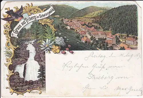 Ansichtskarte Triberg Schwarzwald  Wasserfall Ortsansicht 1896