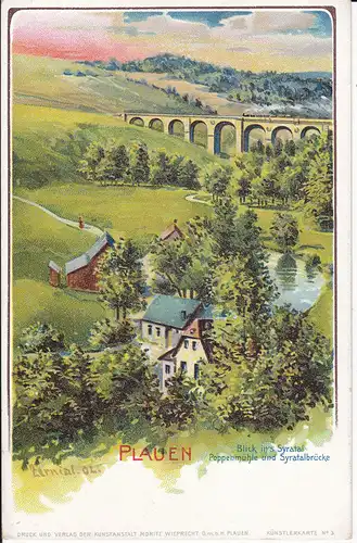Ansichtskarte Plauen Vogtland Syratal Syratalbrücke / Künstlerpostkarte Zernial ca. 1905
