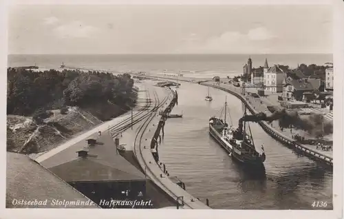 Orig. Foto Stolpmünde / Ustka Hafenausfahrt Dampfer Foto 1941
