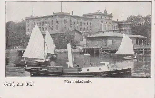 Ansichtskarte Kiel Marineakademie mit Segelbooten ca. 1910