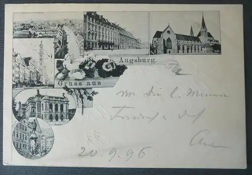Ansichtskarte Augsburg Dom Perlachturm Theater ua. 1896