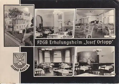 Ansichtskarte Bansin Usedom FDGB Erholungsheim Josef Orlopp Speisesaal Café 1965